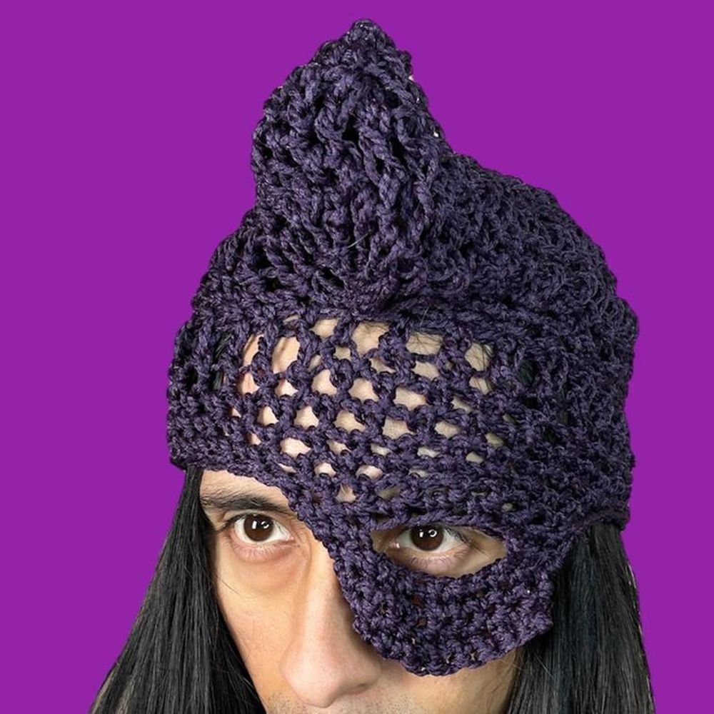 Handmade Horn beanie Crochet Mesh Mask Fantasy hat cosplay party